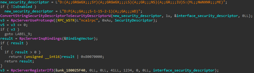 Figure 18. The security descriptor introduced by the patch is more restrictive Figure 18. The security descriptor introduced by the patch is more restrictive